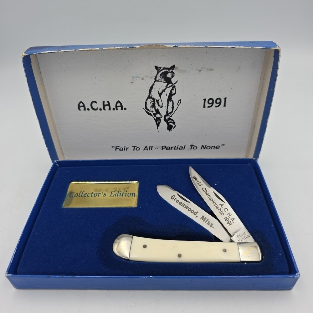 A.C.H.A 1991 World Championship Bear Hunter Pocketknife 1 Of 300 Collectors RARE